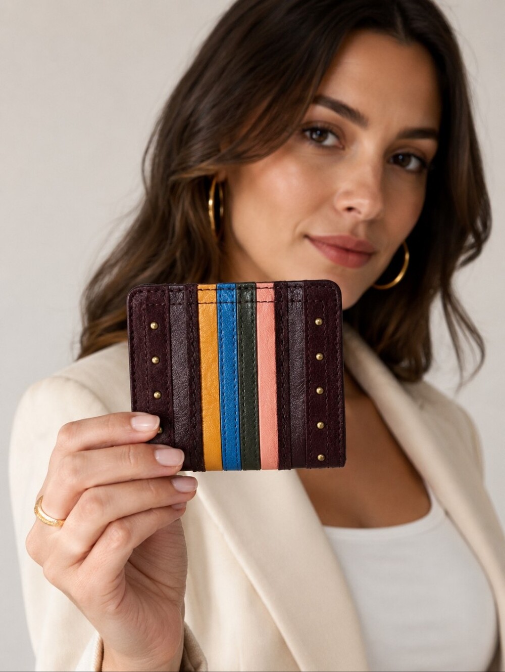 Fossil Leather Burgundy Multicolor Striped Wallet